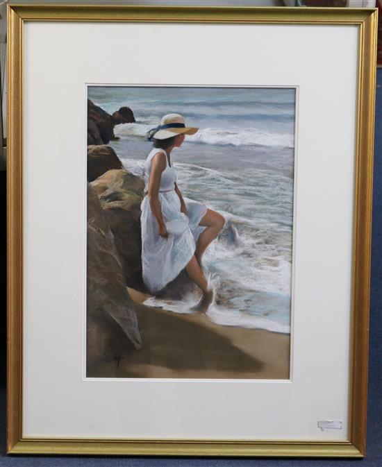 Domingo Alvarez Gomez (1942-) Woman on the seashore 17.5 x 12.5in.